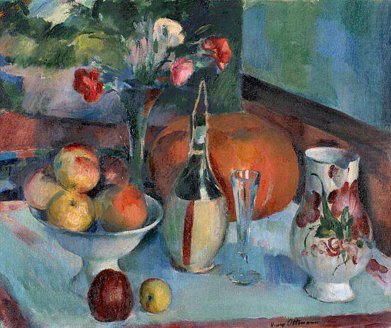 Henry Ottmann Nature morte aux fruits et a la fiasque de vin china oil painting image
